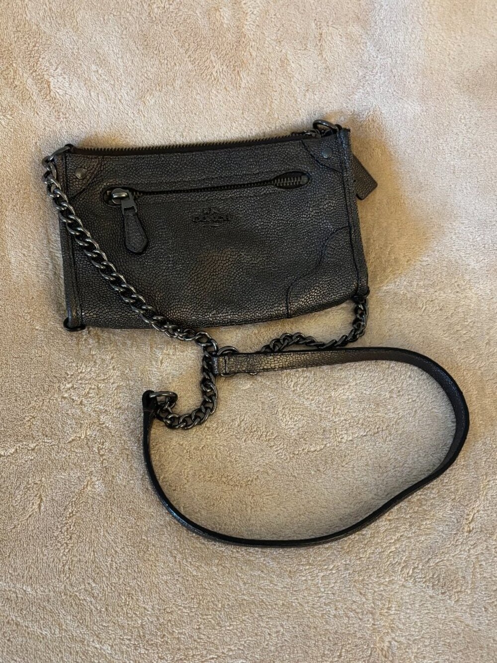 COACH MICKIE PEBBLED GRAIN LEATHER CROSSBODY BAG in color Metallic Gunmetal